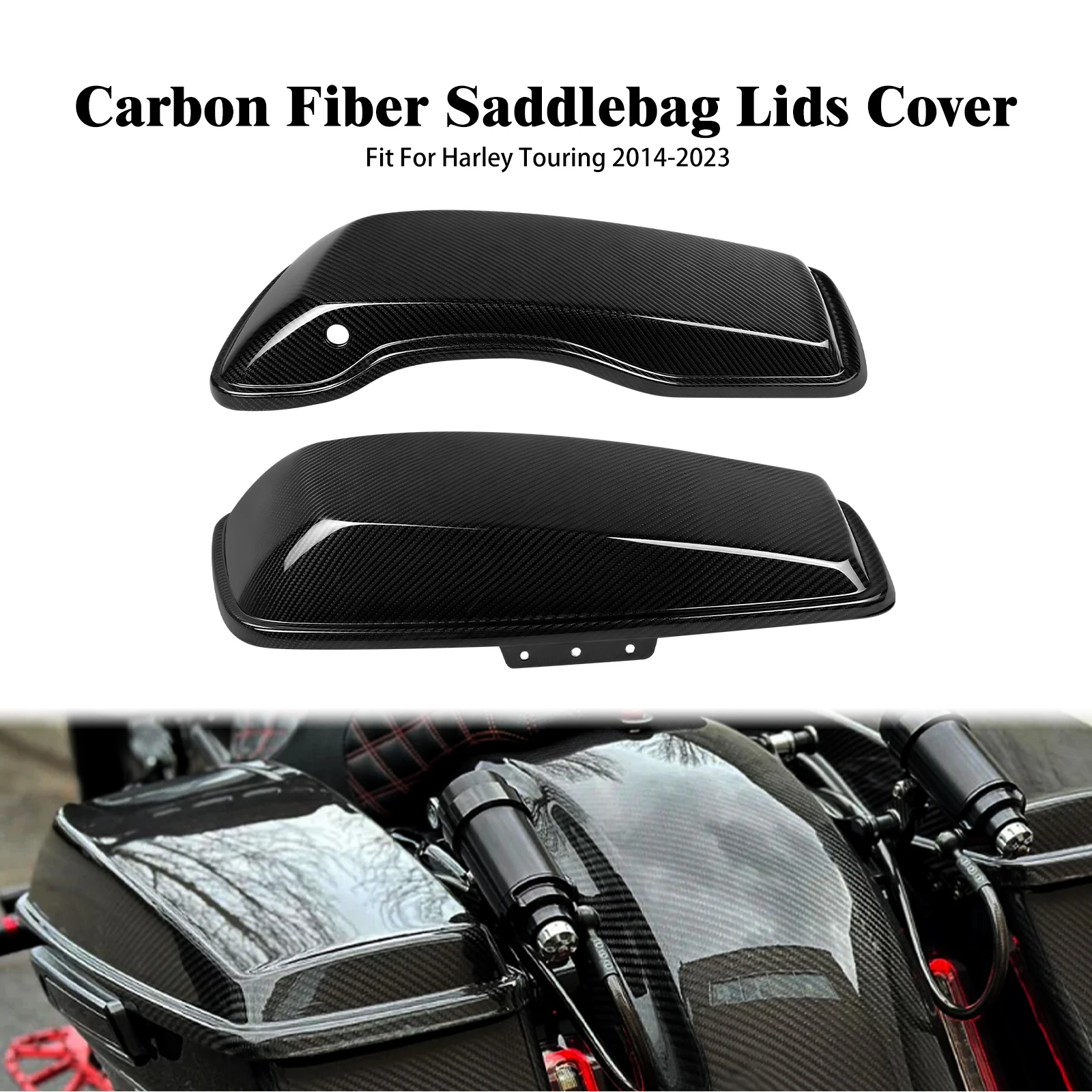 Motorcycle Rear Black Saddlebag Lids Saddle Bag Cover 2PC For Harley Touring Street Electra Road Glide Ultra Road King CVO 14-23