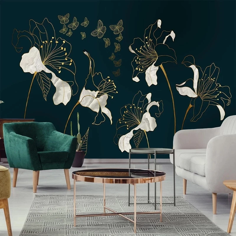 Custom 3D Photo Wallpaper Bedroom Modern Luxury Golden Relief Flower Butterfly Art Mural Living room TV background restaurant 8d