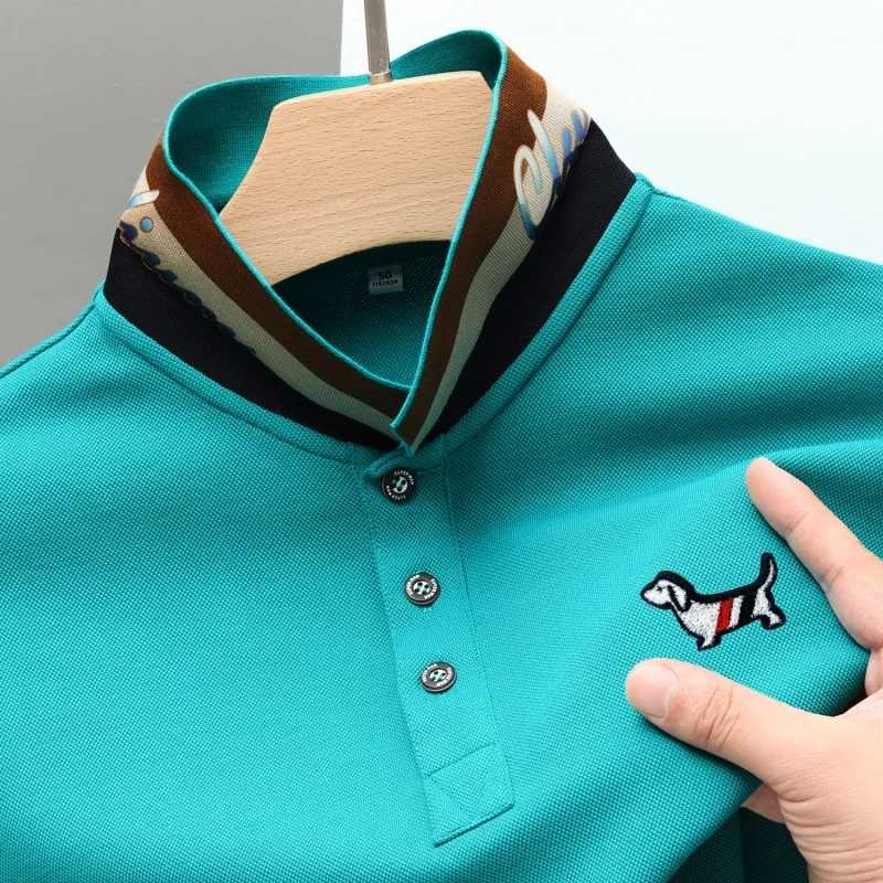 

Designer Original Men's Long Sleeve Polo Shirt Dog Embroidery Soft Breathable Knit Button Placket Casual Business Men's Clothing