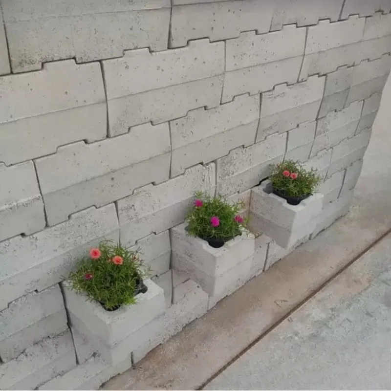 Concrete Interlock Brick Block Mold, Durable Plastic House Wall Construction Molding, Hollow Cement Brick Mould, L 20cm/ 7.87in