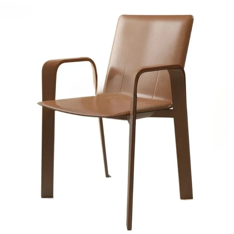 Saddle Leather Dining Chair Dining Table and Chair Negotiation Armchair Leather Armchair