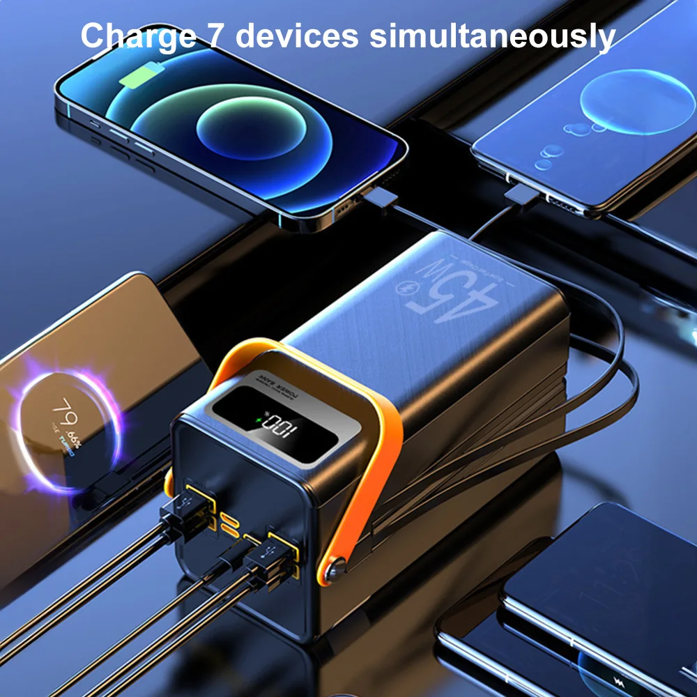50000mAh Tragbare Powerbank für Camping 45W Superschnelles Laden mit Integrierten Kabeln und LED-Licht – Detail 2