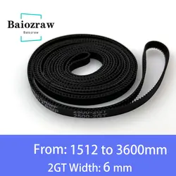 3D 프린터 부품 GT2 6mm 폐쇄 루프 고무 타이밍 벨트 1512 1520 1524 1540 1600 2000 2500 3000 3230 3600mm 2GT 1 개