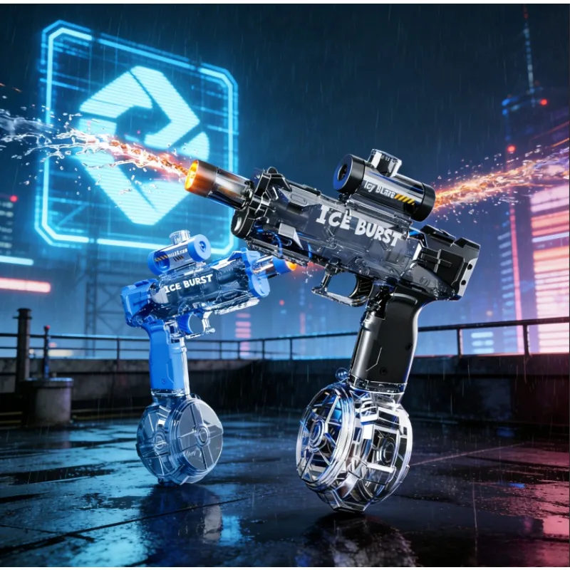 New Ice Explosion Aurora Electric Water Gun with Light Sprays Flame Continuous High Pressure Powerful Outdoor Kids Adult Toy