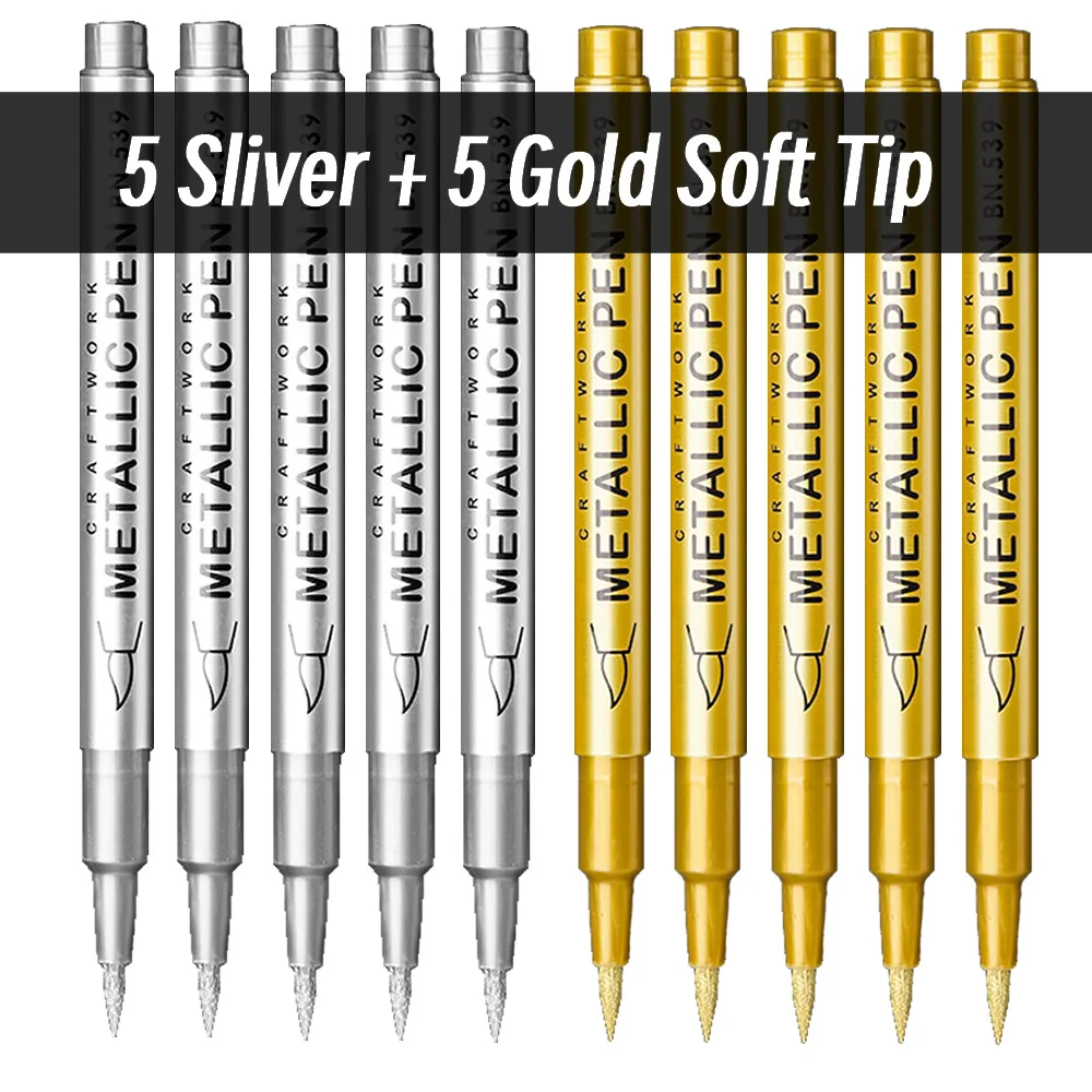 20 stks Borstel Metallic Verf Marker Pennen Goud Zilver Kleur Permanente Art Marker Voor Manga Ambachten Scrapbooking Briefpapier Leveringen