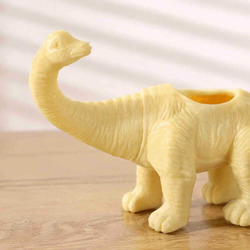 Fun PVC Dinosaur Flower Pot Yellow Animal Shape Design Cactus Succulent Pot 22 x 6 x 12.5cm Animal Planter For Garden Decoration