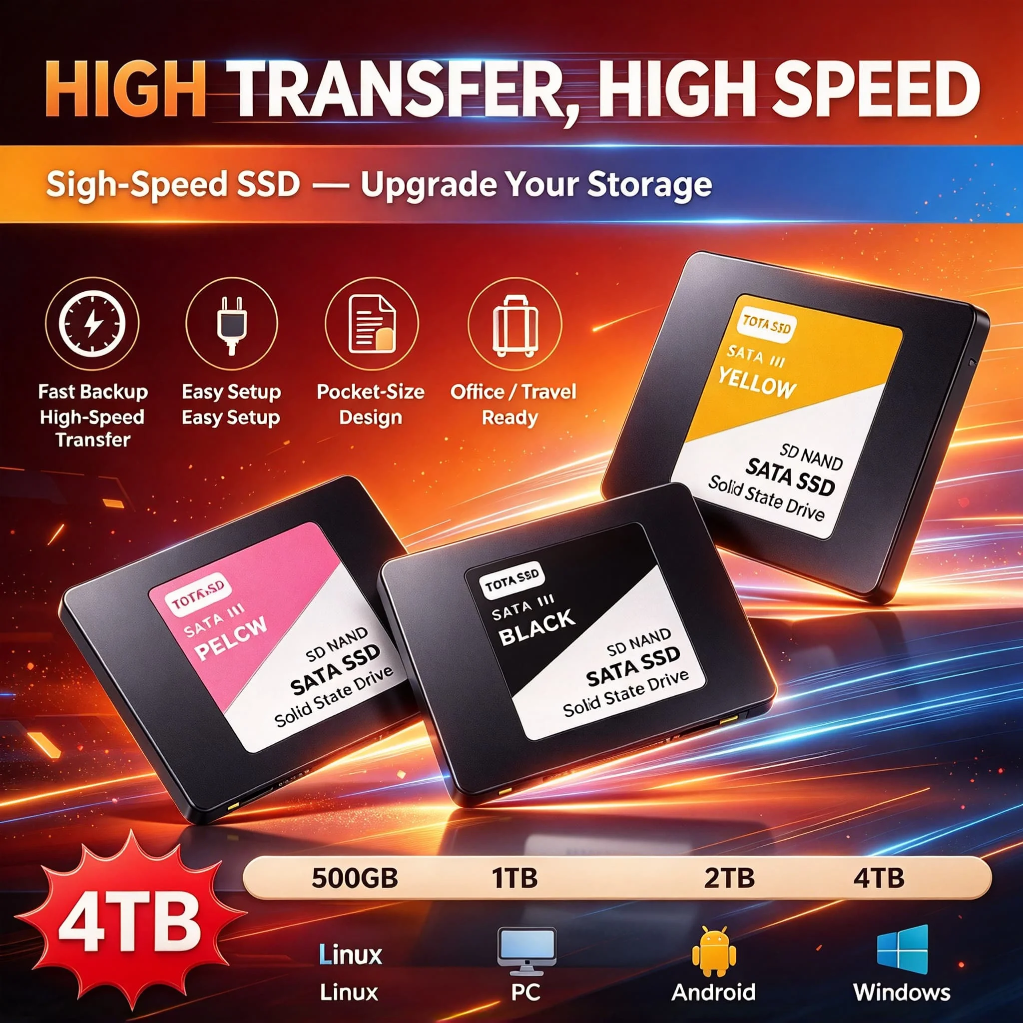 2.5 Inch High Speed SSD Disk SATA III TLC NAND Latest Solid State Drive 1TB 2TB Internal Storage for Laptop Desktop Computer