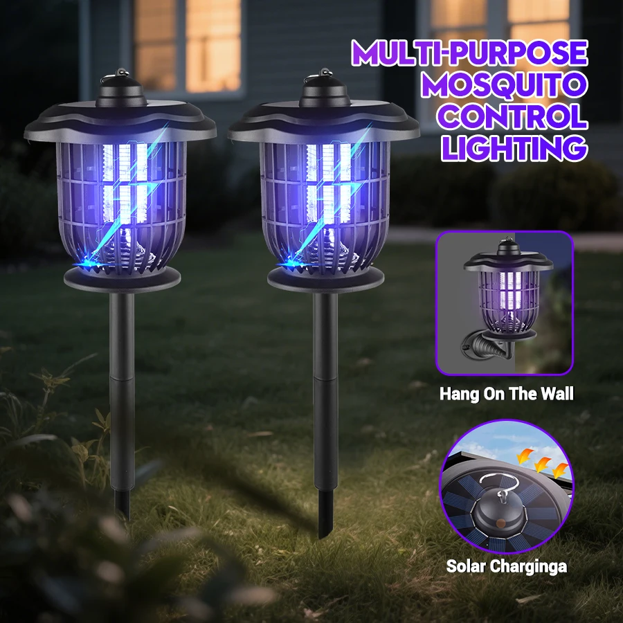 Solar-Mückenvernichtungslampe, LED-Leuchten, Mücken- und Insektenschutzmittel, Taschenlampe, wasserdichtes Außenlicht für Gartendekoration, Landschaft, Rasen