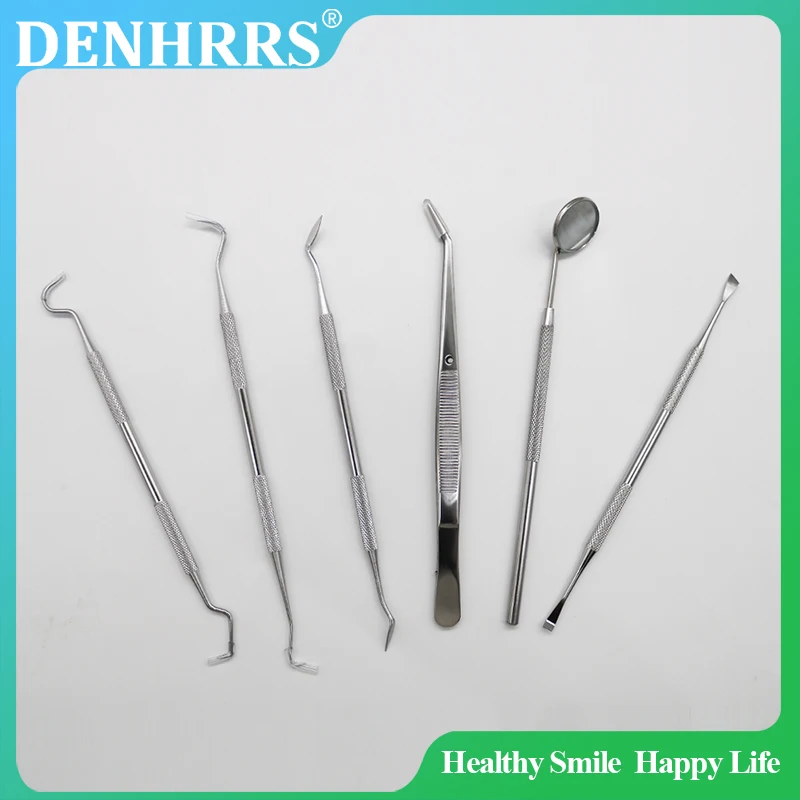 

6Pcs/Set Dental Materials Kits Mirror Kit Mouth Mirror Dentists Pick Tool Teeth Scaler Dentist Tools