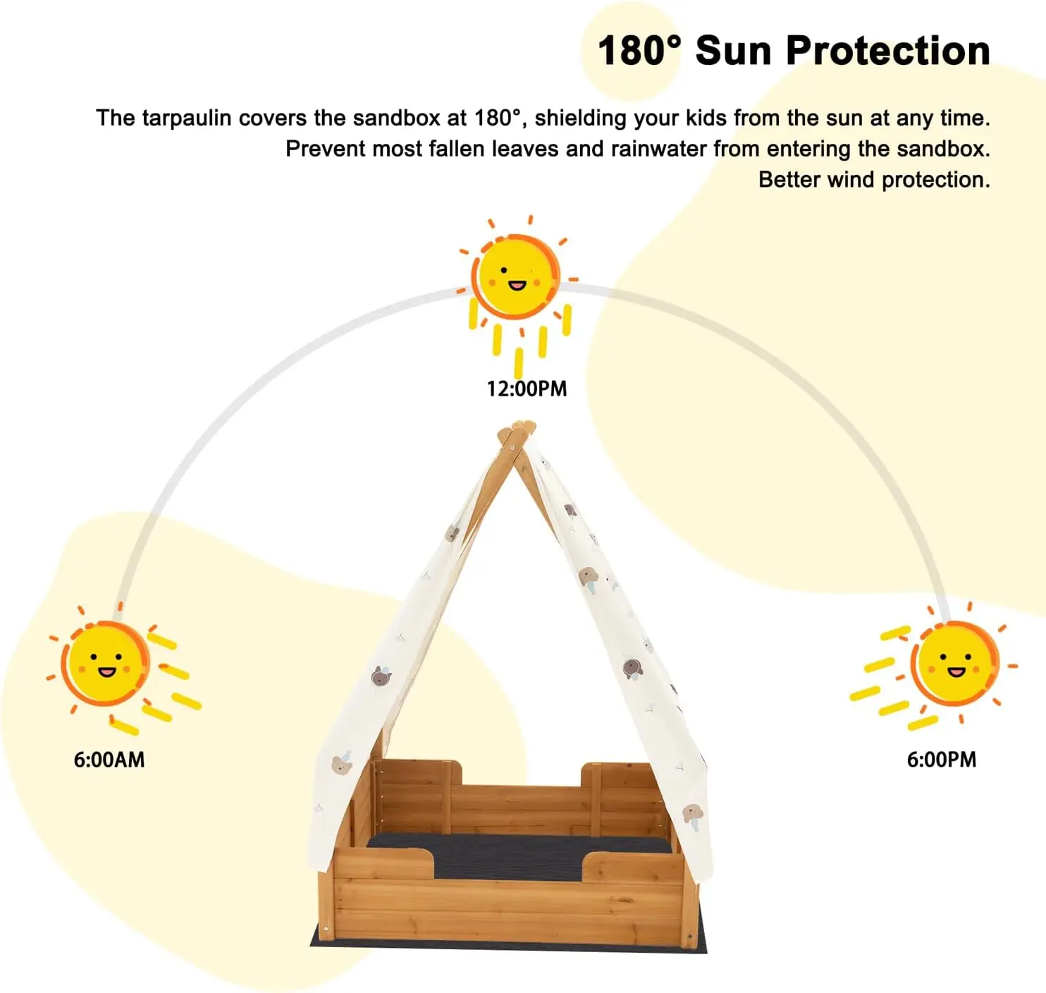 Sandbox triangolare in legno con baldacchino per età compresa tra 3 e 8 anni, scatole di sabbia per giardino nel cortile, fossa di sabbia per Patio da spiaggia all'aperto, I