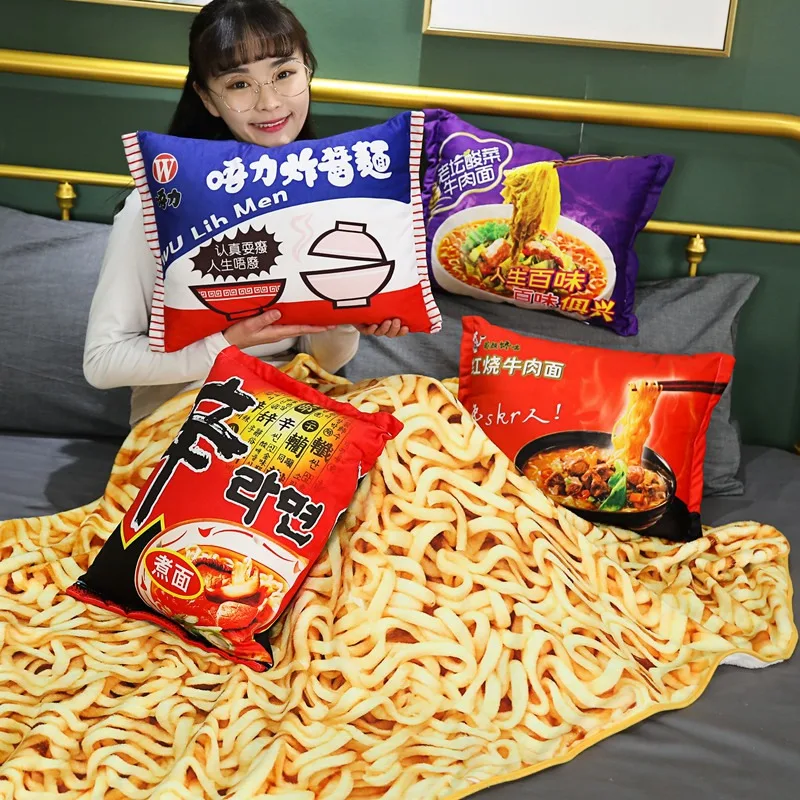 

Simulation Instant Noodles Plush Pillow With Blanket Stuffed Braised Beef/Lao Tan Sauerkraut Beef/Fried Noodles Shin Ramen Gifts