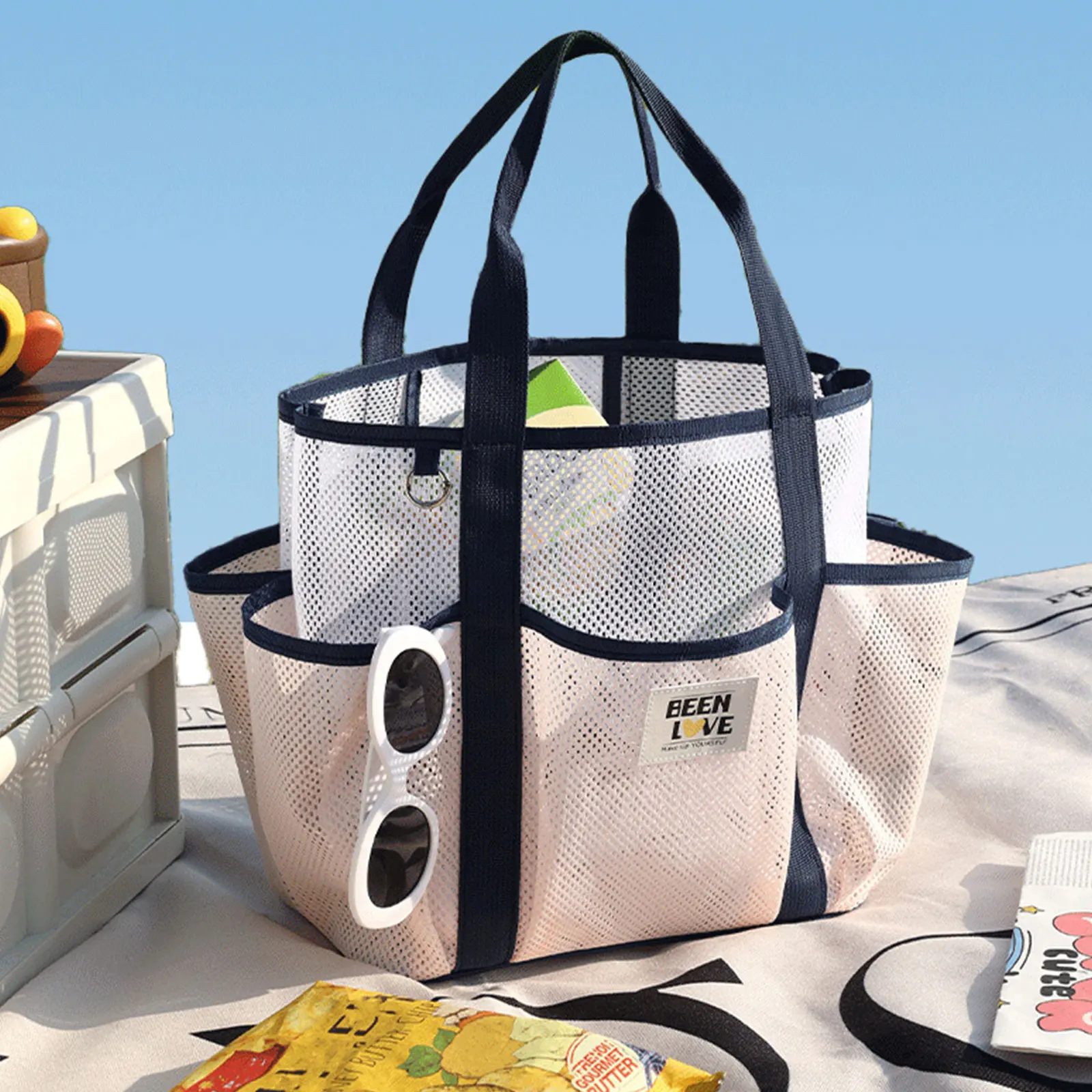 

Beach Bag Gym Bag Fashions Transparent Waterproof Multi-Pocket Tote Swimming Mesh Bags High Volume Beach Organiser Travel Swim