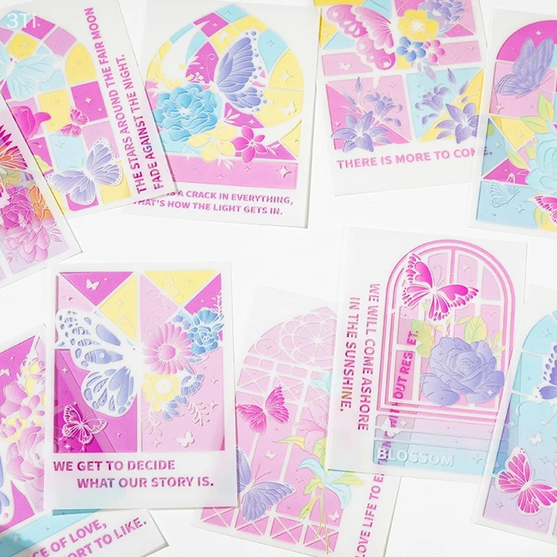10 листов/пакет, бабочка, цветок, ПВХ, сквозная карта, украшение ветра, ручной счет, поток, конопляный фон, студенческая карта
