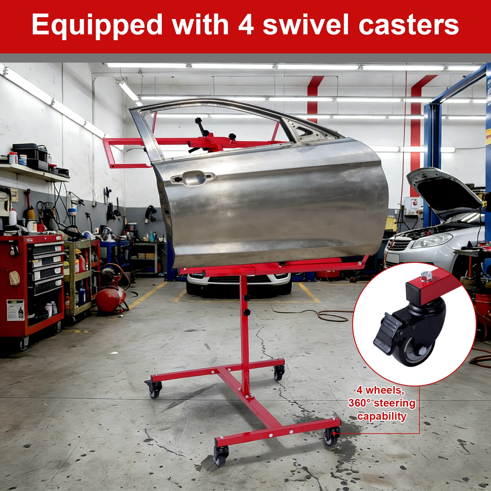

Multifunction Hood Stand Adjustable 90 Degree Rotating with 4 Wheels Hang Automotive Panels Fenders Bumpers Car Parts