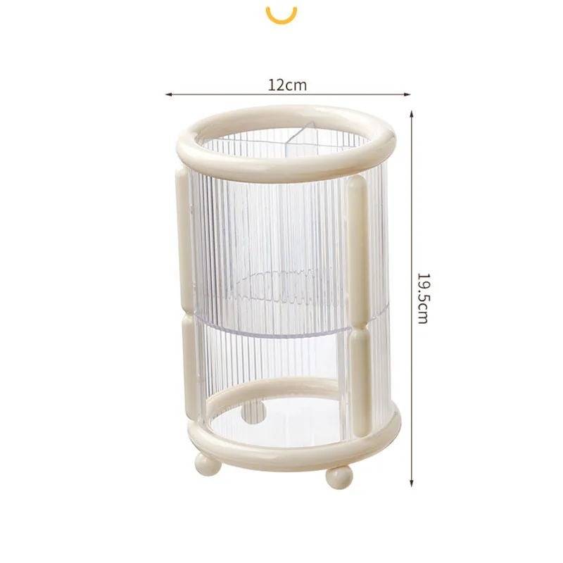 2 Tier Clear Cosmetic Brushes Tools Organizer Desktop Round Makeup Brushes and Sponge Puff Storage Box for Vanity Countertop