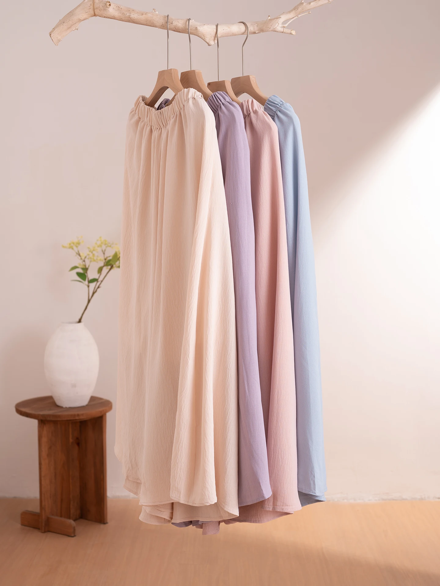 

Multi-Color Gentle Lazy Style Cotton Linen Wide Leg Skirt Pants Women's Artistic Elastic Waist Loose Casual Long Pants