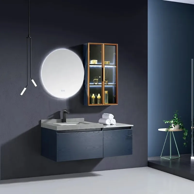 Luxury modern classic bathroom furniture pvc cabinet vanity washbasin  sink  set with mirror