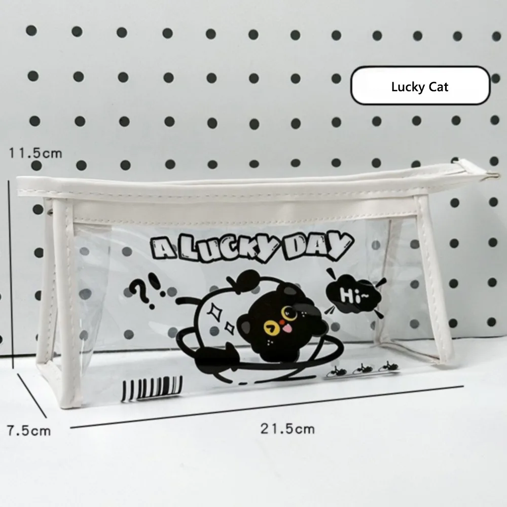 

New PVC Pen Bag Black Cat Waterproof Pencil Case Transparent Large Capacity Stationery Organizer Students