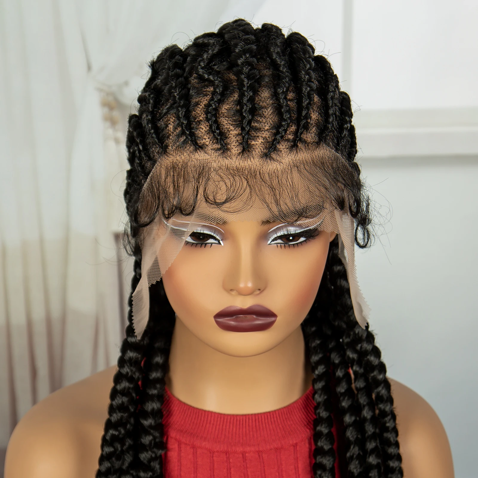 Pelucas trenzadas Cornrow hechas a mano de 36 pulgadas con pelo de bebé pelucas de pelo trenzado Frontal de encaje sintético pelucas con trenzas sin nudos para mujeres