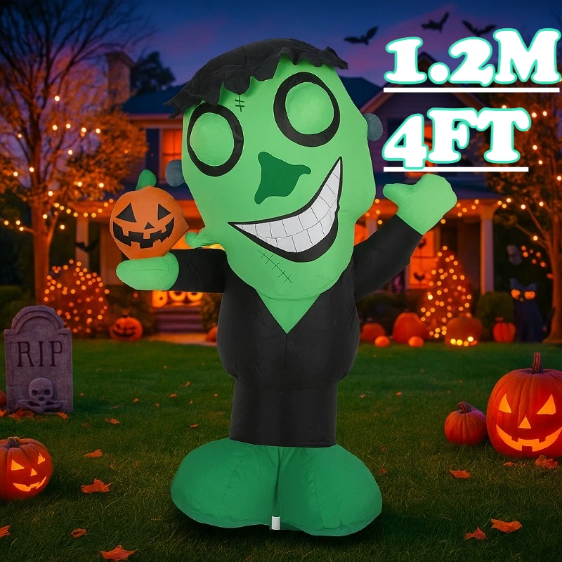 

4FT Halloween Holiday Lighting Green Headed Ghosts Built-in LED Light Decortions Courtyard Yard Home Halloween Outdoor Decor