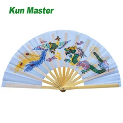 Martial Art Tai Chi Fan Bamboo Frame Silk Cover 13.4in/34cm Stainless Rivets Crisp Sound Kung Fu Wushu Cosplay Smooth Action
