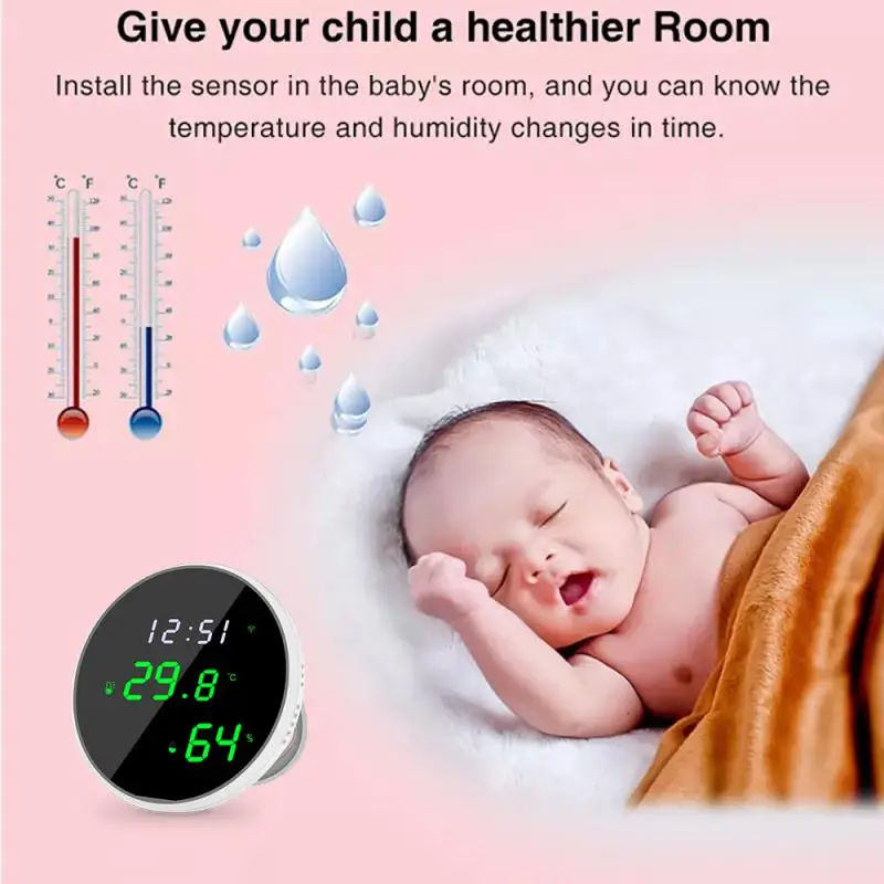 Alarm Push With Lcd Screen Display Smart Life Temperature Sensor With Clock Led Backlight Display Smart Weather Station