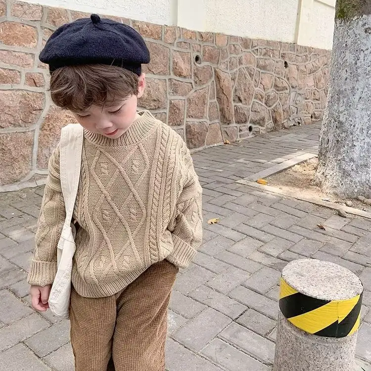 Boys Woolen Sweater Cotton Knitting Windbreak 2024 Scoop Plus Thicken Autumn Winter Outwear Christmas Gift Warm Children's Cloth