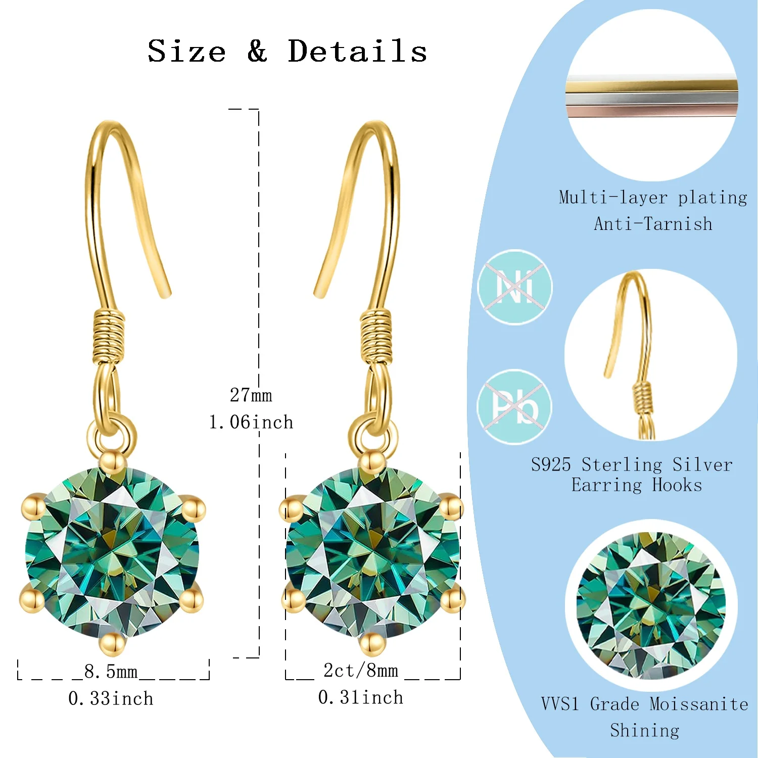 

LAMVOICE S925 sterling silver earrings , Valentine’s day gift for her, gift for daughter moissanite, jewelry for women