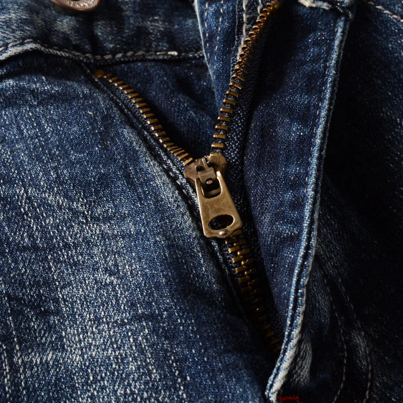 Fashion Vintage Men Jeans Retro Washed Blue Elastic Slim Fit Hole Ripped Jeans Men Embroidery Designer Cotton Denim Pants Hombre