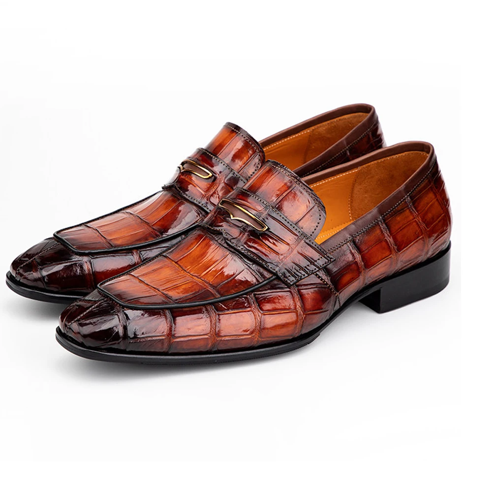 

yinshang new arrival male formal shoes brush color brown crocodile shoes