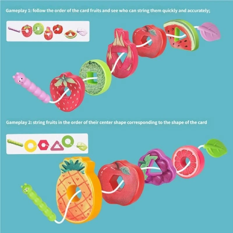  Children Fine Motor Skills Builder Toy Fruit Blocks String Game for Educational Fun Learning