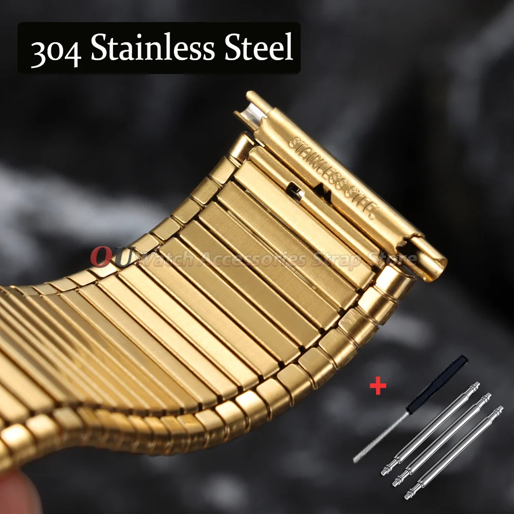12mm 14mm 16mm 18mm 20mm 22mm Stainless Steel Elastic Watch Band for Seiko Men Women Bracelet Silver Gold Metal Expansion Straps image 4
