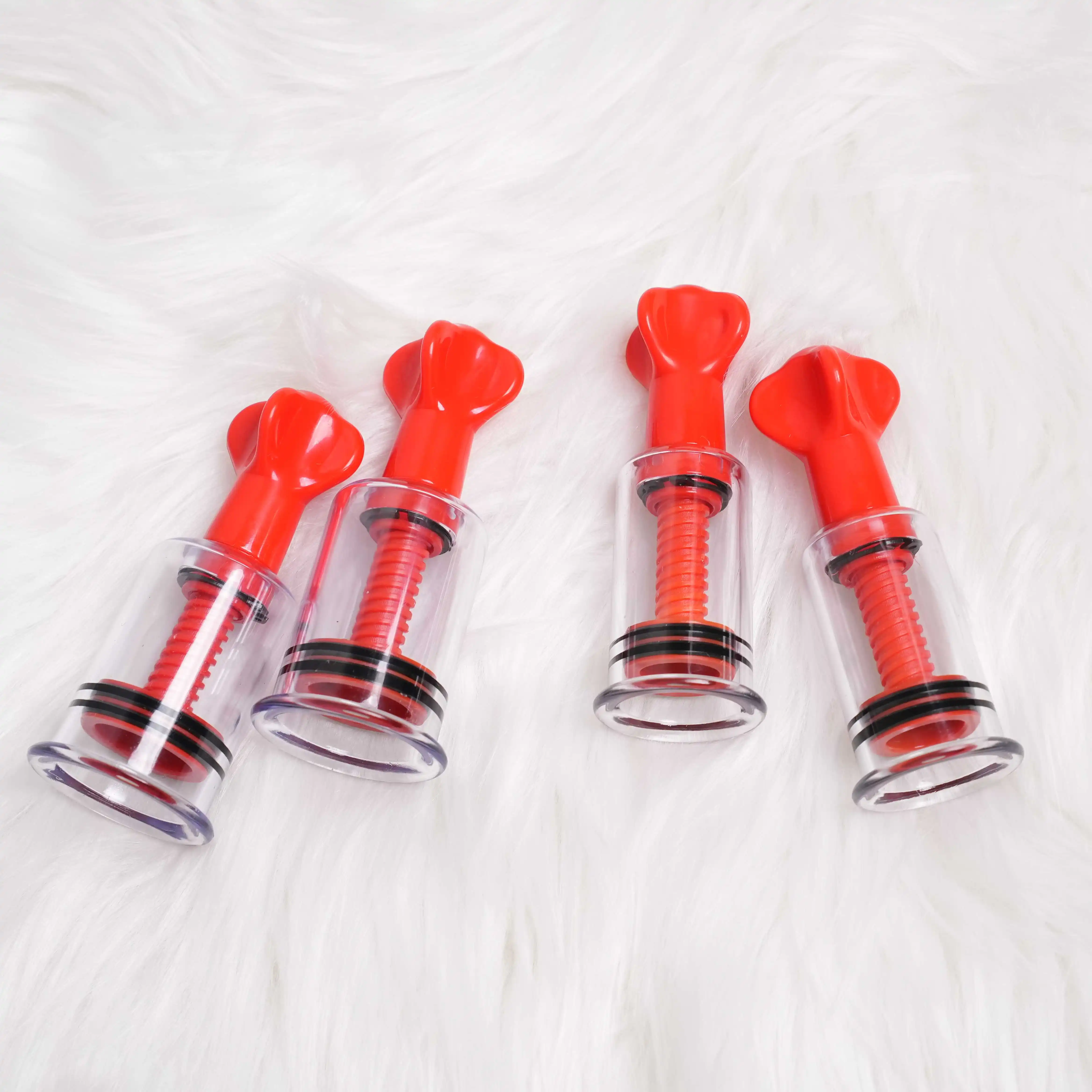 Red Plastic Pussy Breast Nipple Suckers Vagina Breast Pump Nipple Enhancer Massage Vacuum Cans Enlarger Suction BDSM Sex Toys