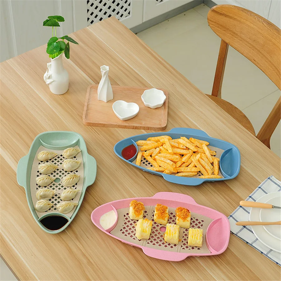 Household Creative Wheat Straw With Vinegar Dish Dumpling Plate Food Drain Dumpling Tray Household Tableware