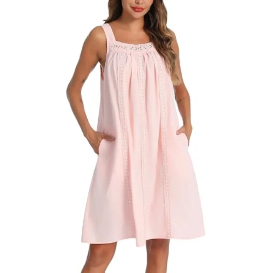 

YOZLY Cotton Nightgowns for Women Sleeveless Tank Night Gown Sleepwear with Pockets