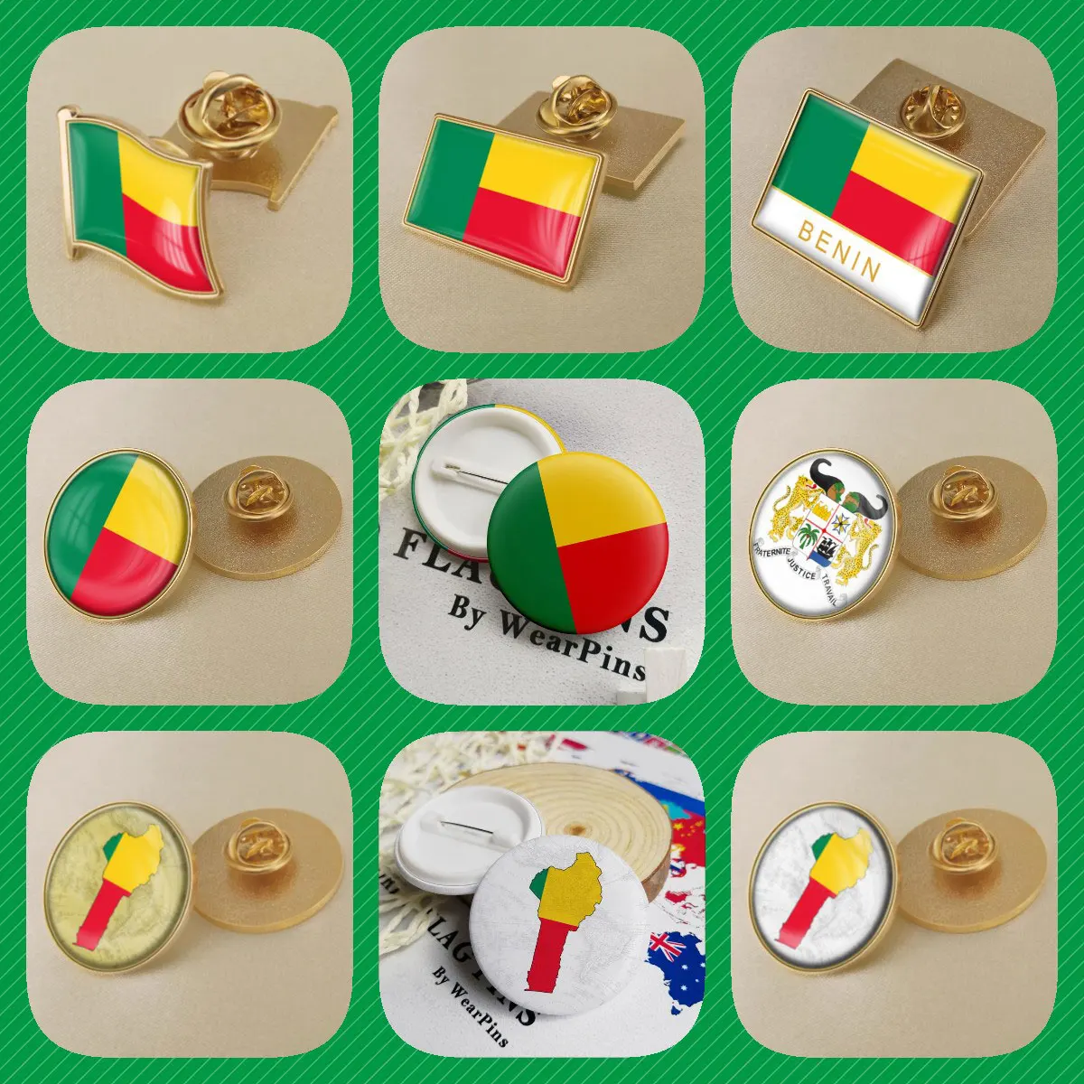 Benin Map Flag National Emblem Lapel Pins Brooch Badges