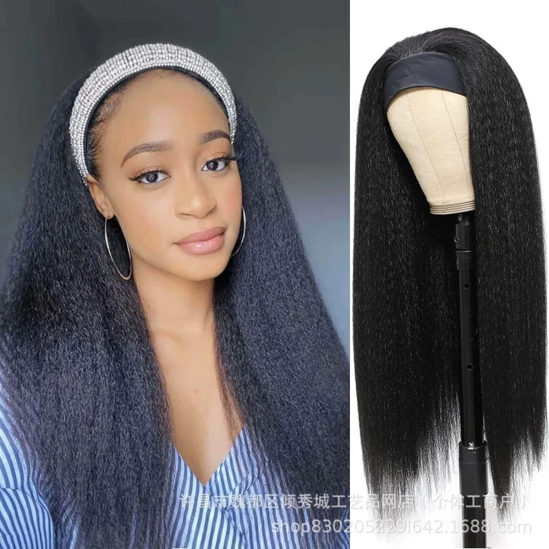 , women's ice silk headband long straight hair wig headpiece
