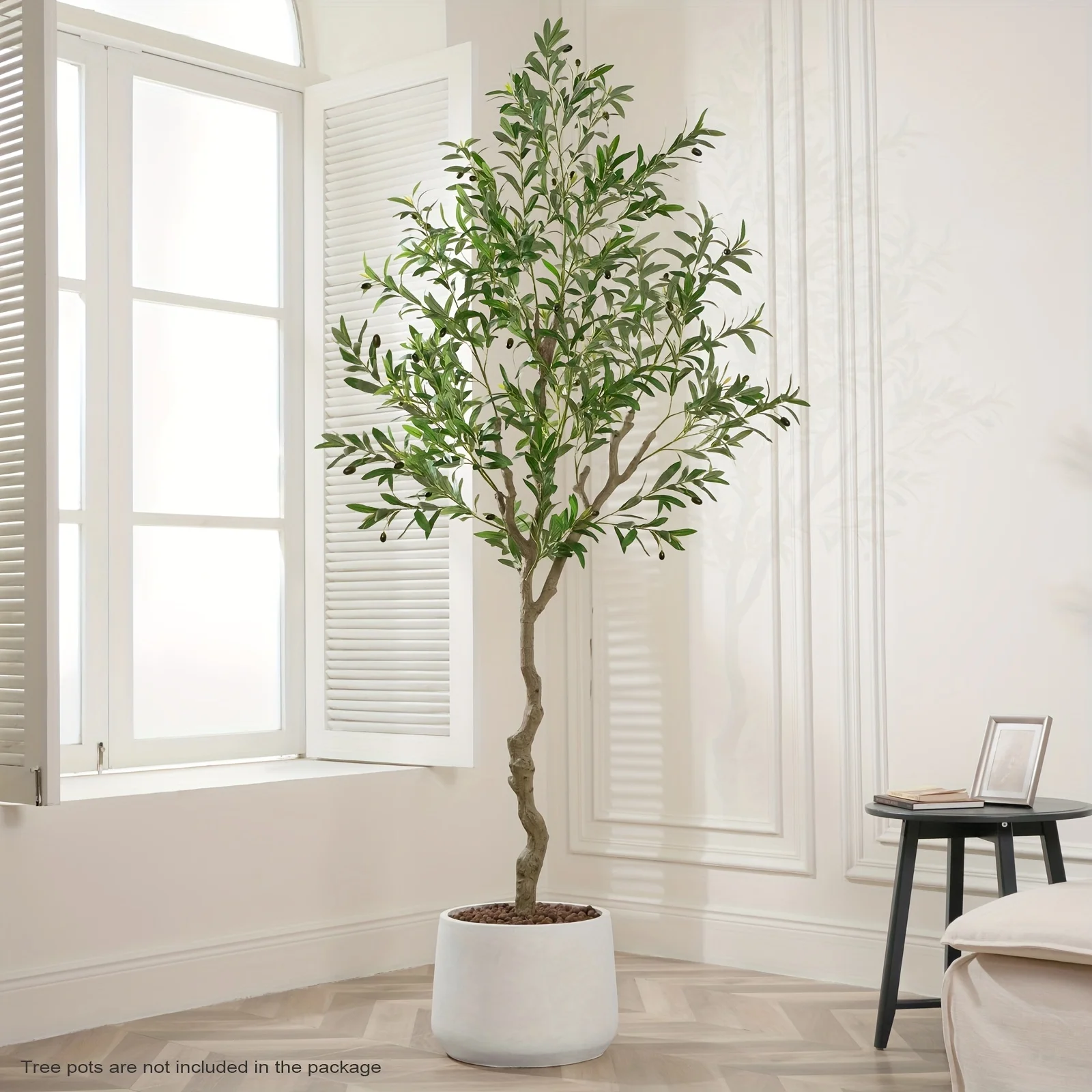 

Large Artificial Olive Tree Indoor/Outdoor - Realistic Fake Plant with Lifelike Trunk, Branches, Leaves & Olives - Heavy Base