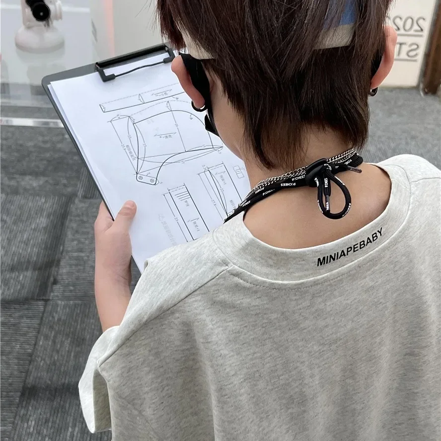 子供用半袖コットンカラー,小さな文字,単色,ベーシック,男の子と女の子,サマーコレクション,2025