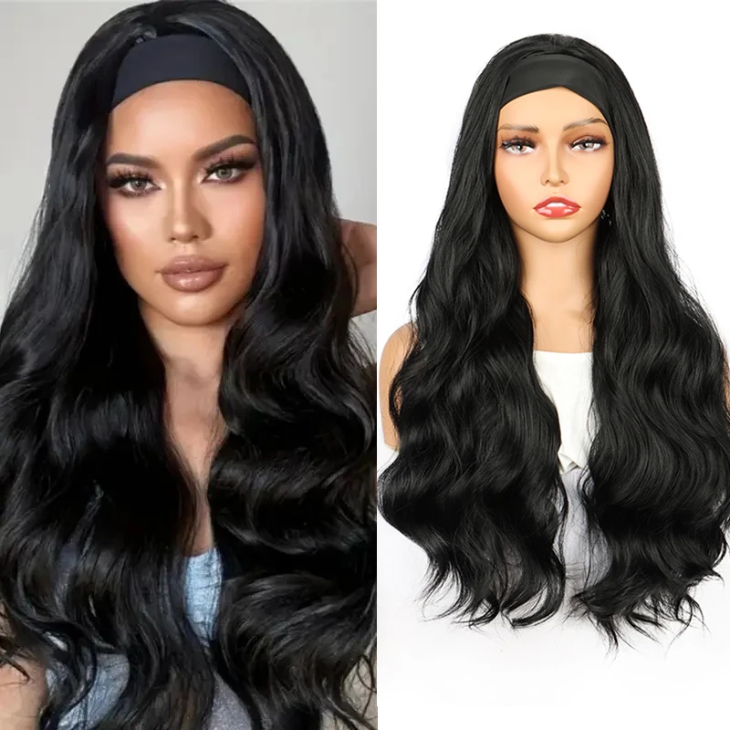 

30-дюймовый синтетический длинный волнистый вьющийся термостойкий ободок, черный, коричневый, мелирование волос, парик для женщин, повседневное использование на вечеринке