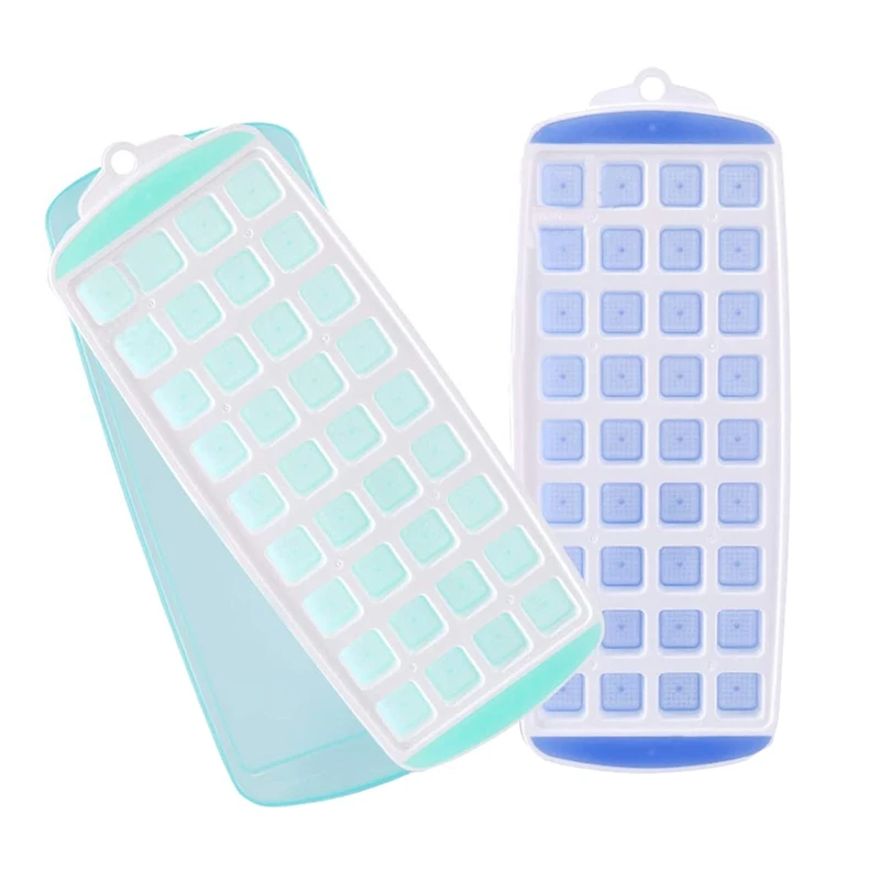 صينية ثلج مربعة بغطاء ، قالب سيليكون ، قابلة للتكديس ، ويسكي ، كوتيلات ، فواكه ، طعام أطفال ، برد ، 2 ، 72 شبكة