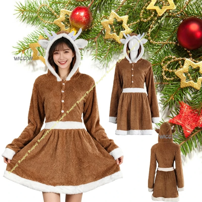 costume-de-cosplay-de-noel-robe-d'animal-de-renne-mignonne-pyjama-ample-personnalise-de-renne-kaki-pour-filles-jupe-marron-d'halloween-mignonne