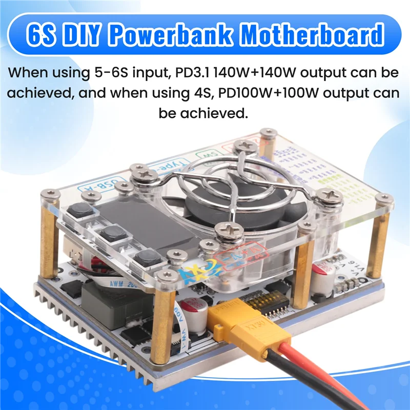 PD3.1 140W+140W/280W Fast Charging Module 0.96Inch Li/Li-Iron 21700/18650 2S/3S/4S/5S/6S DIY Power Bank Motherboard XT30