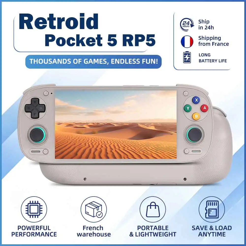 Retroid Pocket 5 RP5 Console de jeu portable 5,5" AMOLED, écran en verre sans bordure 2.5D, joystick 3D Hall, boutons interchangeables, Android 13, le