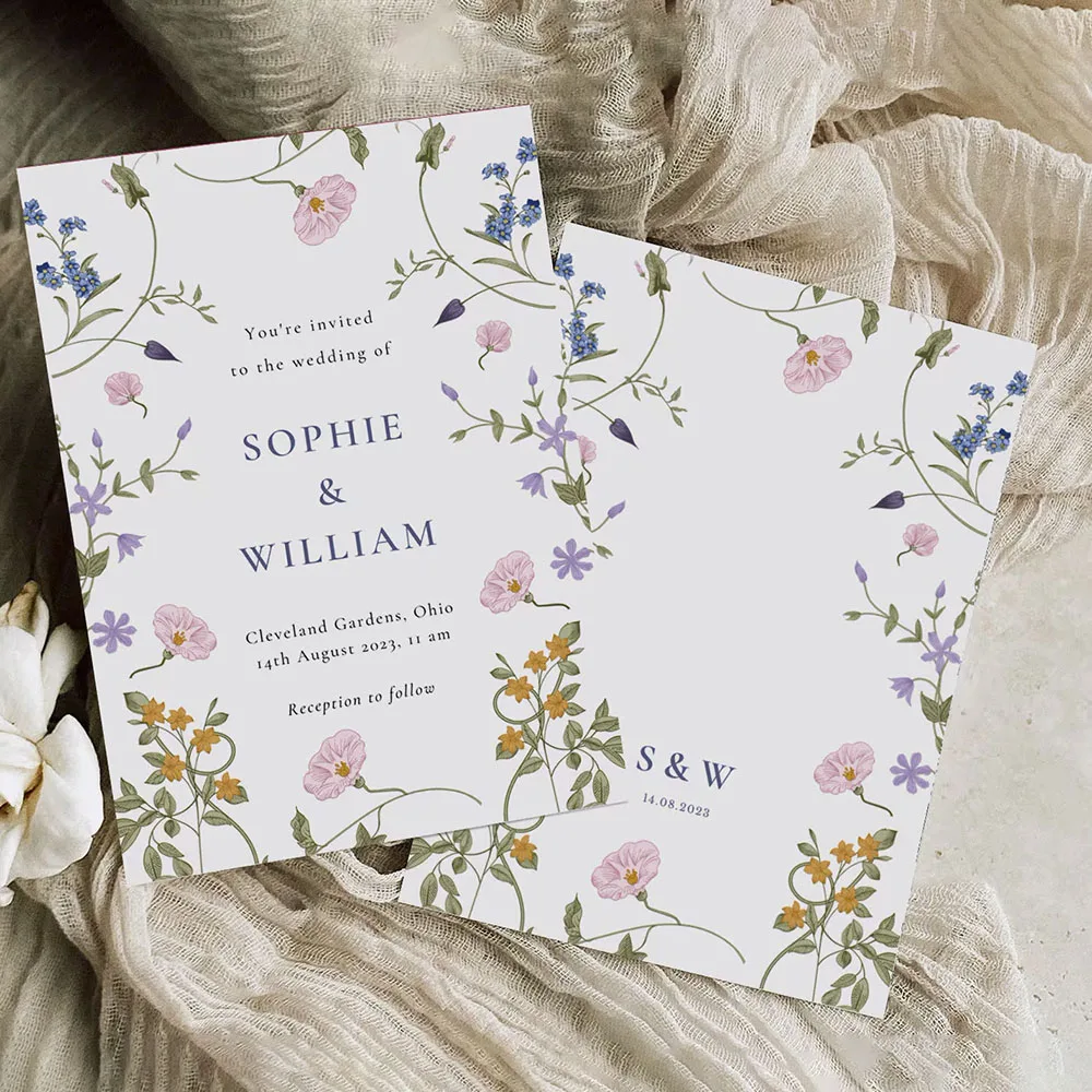 Personalized Boho Wildflower Invitation Wedding Favors Customization Floral Greeting Cards Text Custom Minimalist invitations