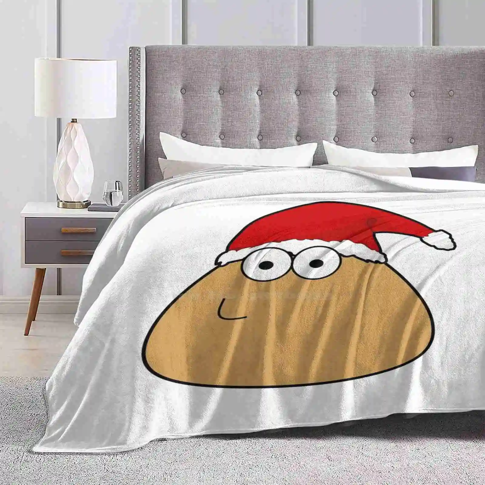 Pou Smiling Christmas Blanket Soft Warm Travel Portable Blanket Pou Normal Game Laughter Fun Merry Christmas Santa Claus