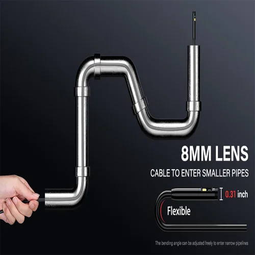 Imagen 2 del producto Cámara de vídeo endoscópica portátil HD1080P, pantalla IPS de 5 pulgadas, 8MM, lente única, boroscopio de inspección de alcantarillado de tubería de coche, resistente al agua