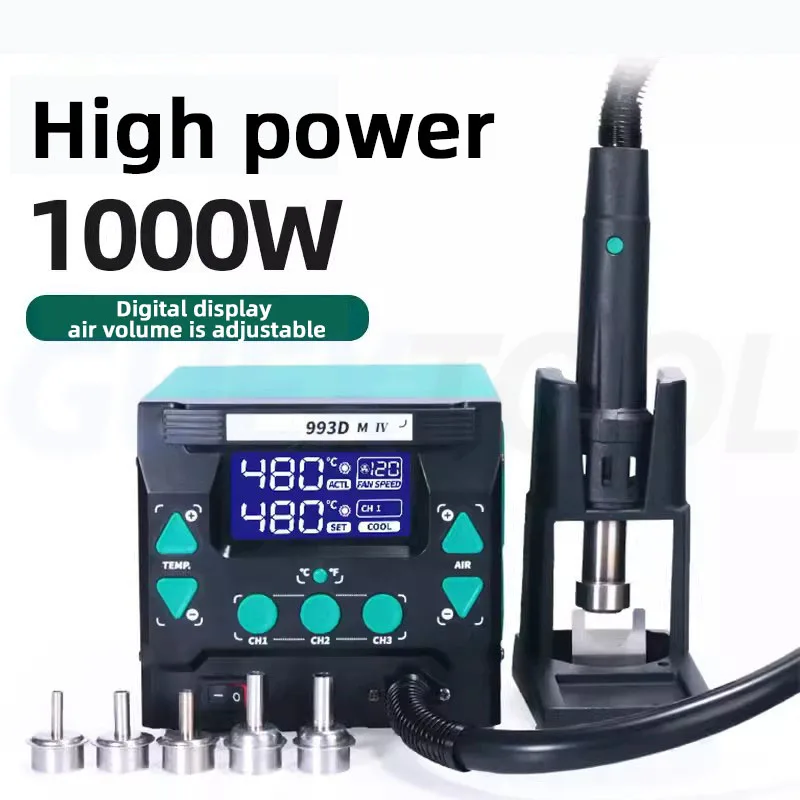 

1000W High-power Hot Air Desoldering Typhoon Model Smartphone Repair Station 993DM Digital Display Hot Air Gun Welding Station