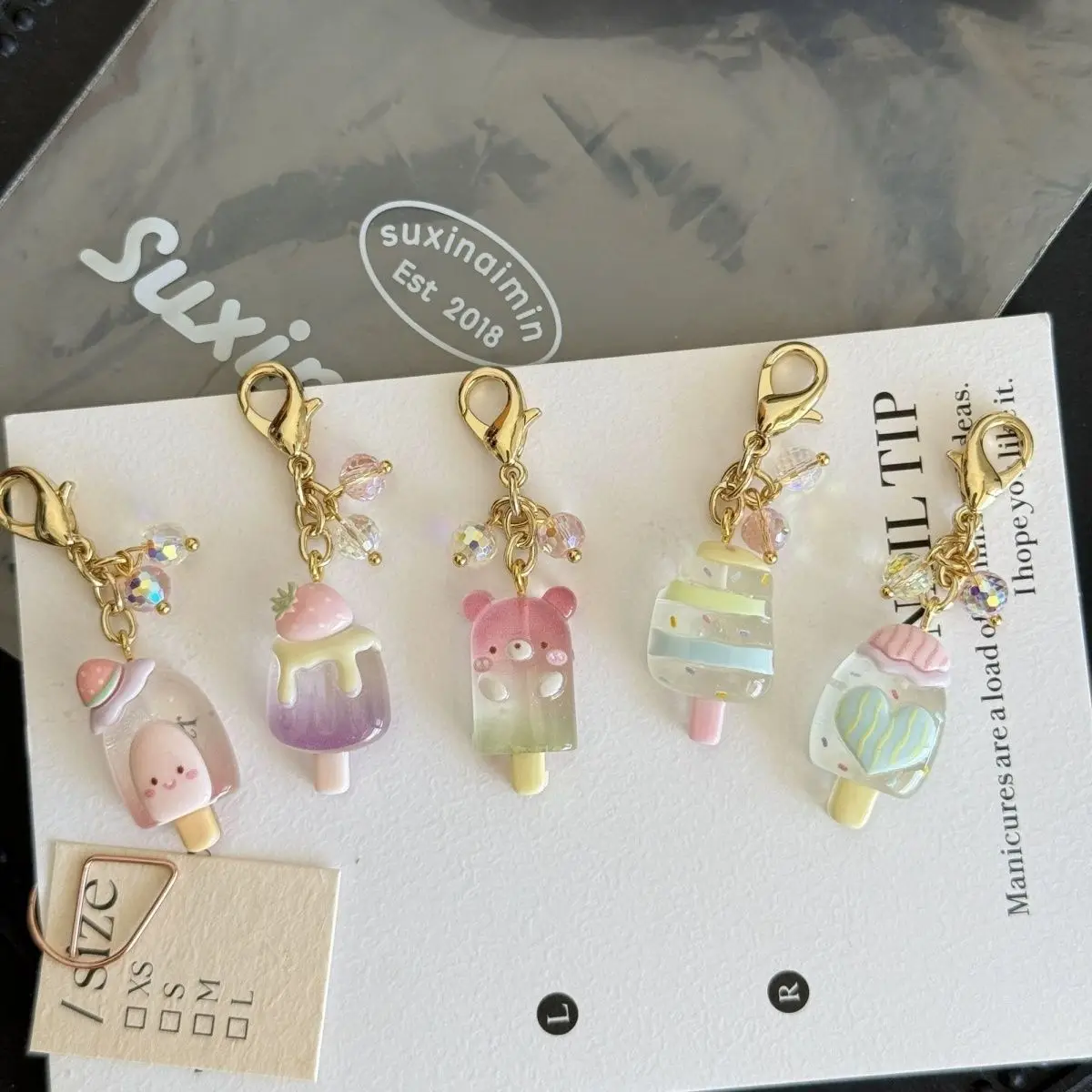 4pcs Adorable Japanese-Style Ice Cream Bag Zipper Charm Keychain Phone Strap Cute Fresh Design Pendant Cellphone Lanyard