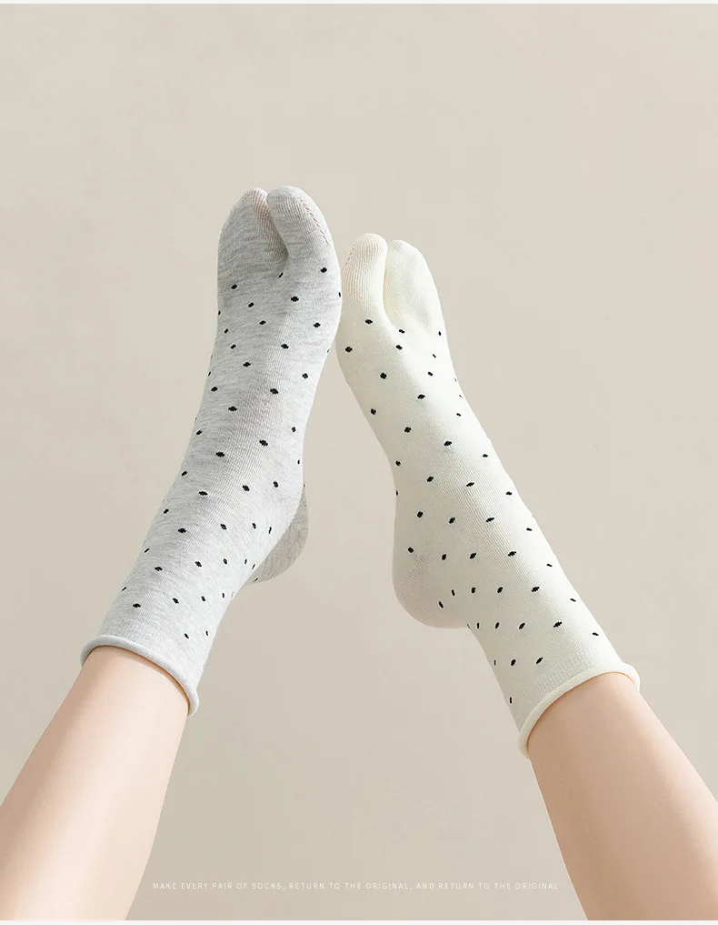 Polka Dot Tabi Zehensocken Damen Baumwolle Einfarbig Japanische Kimono Flip-Flop-Sandalen Split-Socken Mittel Schwarz Weiß Zwei-Zehen-Socken Finger – Detail 15
